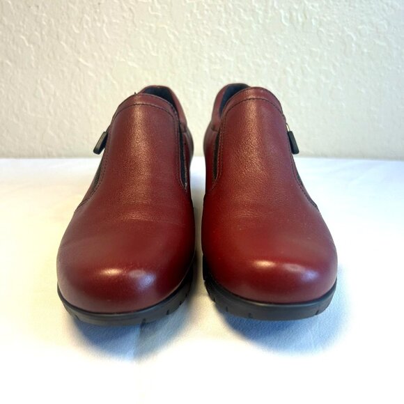 Munro Wedge Sz 7 Burgundy Leather Round Toe Walking Slip On Side Zipper - Picture 3 of 8